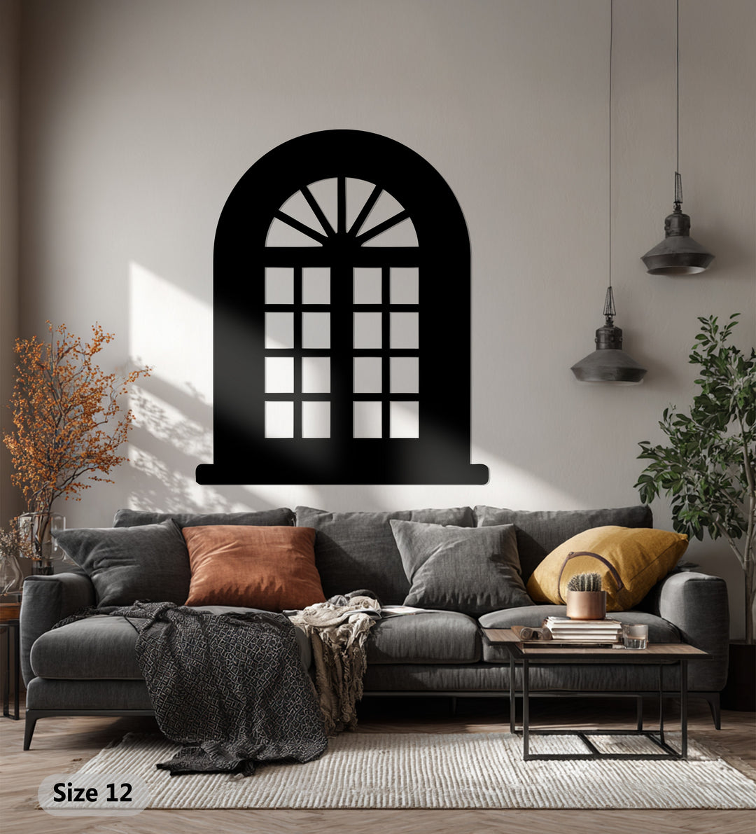 Classic Arched Window – Geometric Grid Metal Wall Art