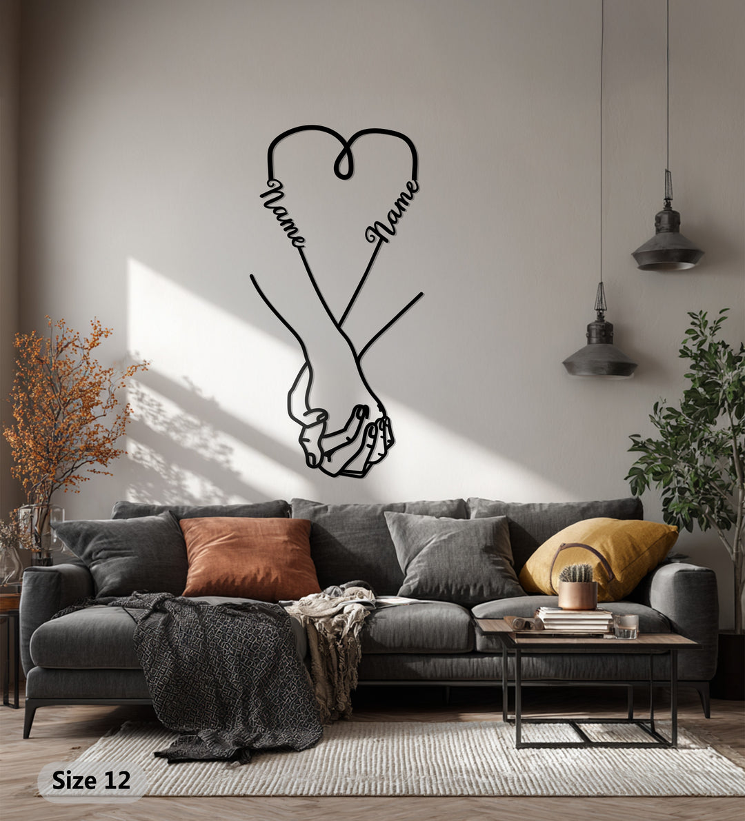 Custom Holding Hands Heart Metal Wall Art – Personalized Names