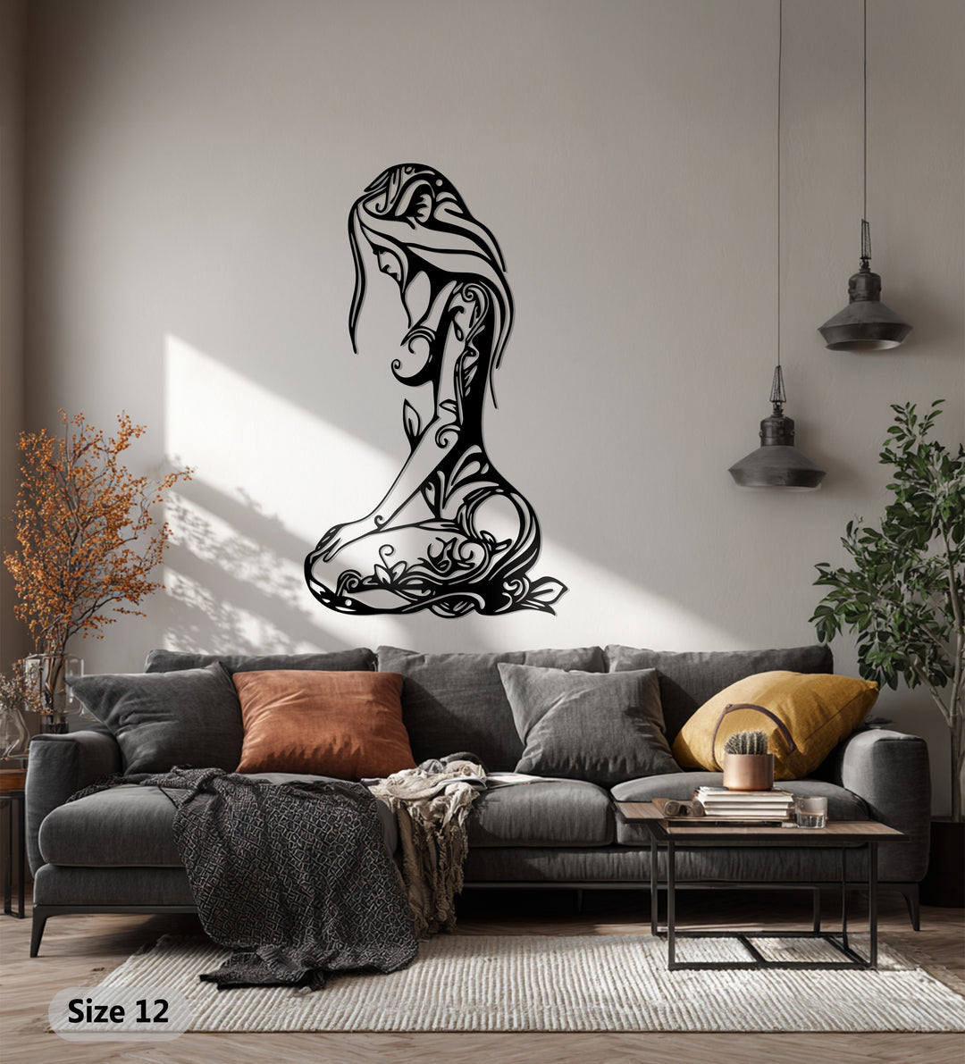 Floral Woman Silhouette Metal Wall Art – Elegant Boho Home Decor