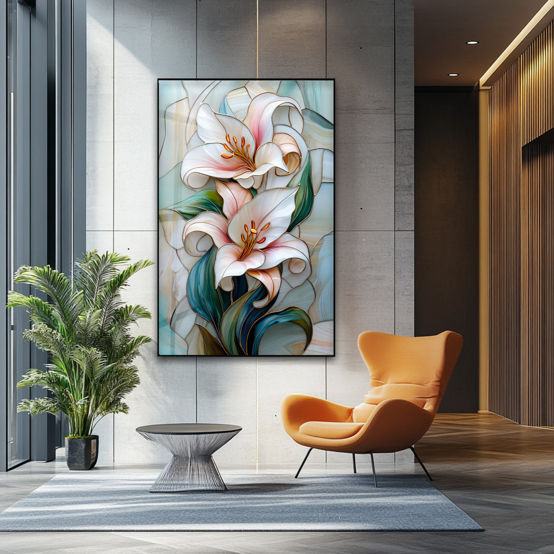 Opaline Grace – Elegant Floral Glass Wall Art