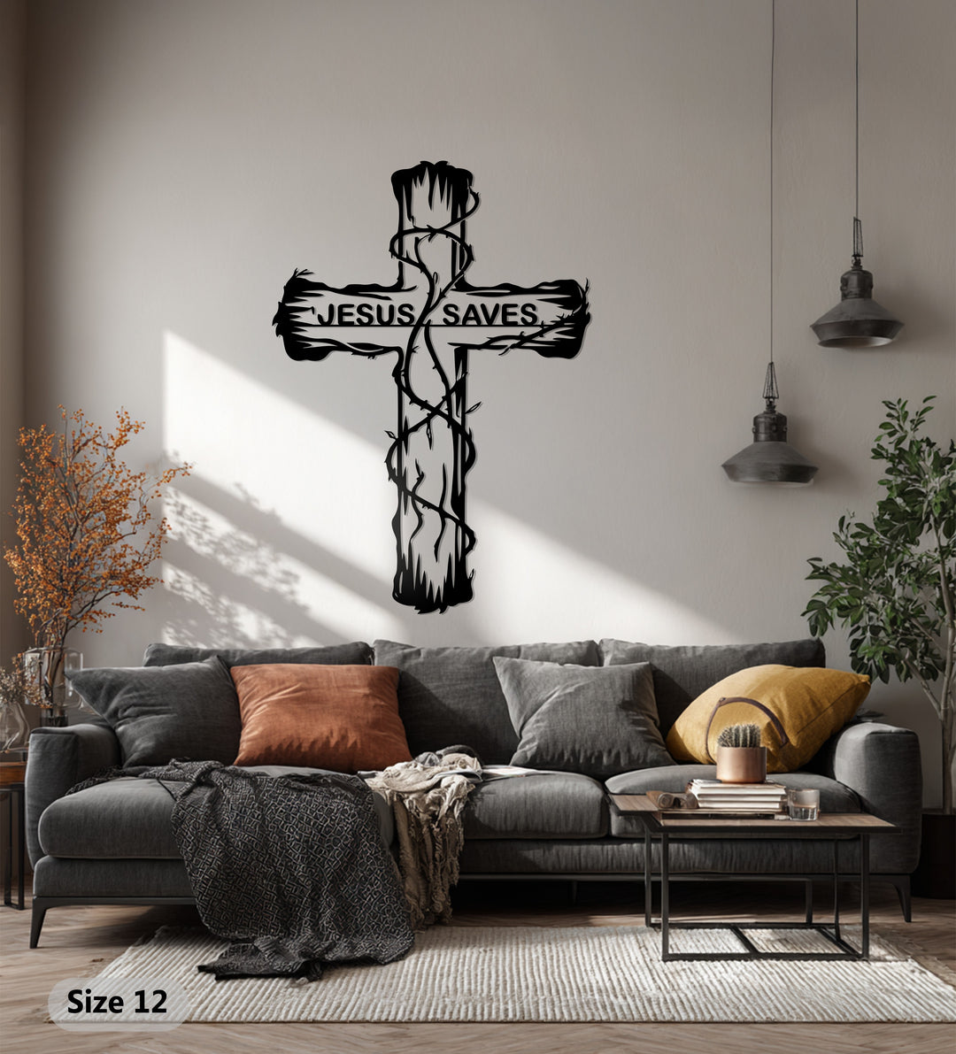 Jesus Saves Cross – Inspirational Christian Metal Wall Art