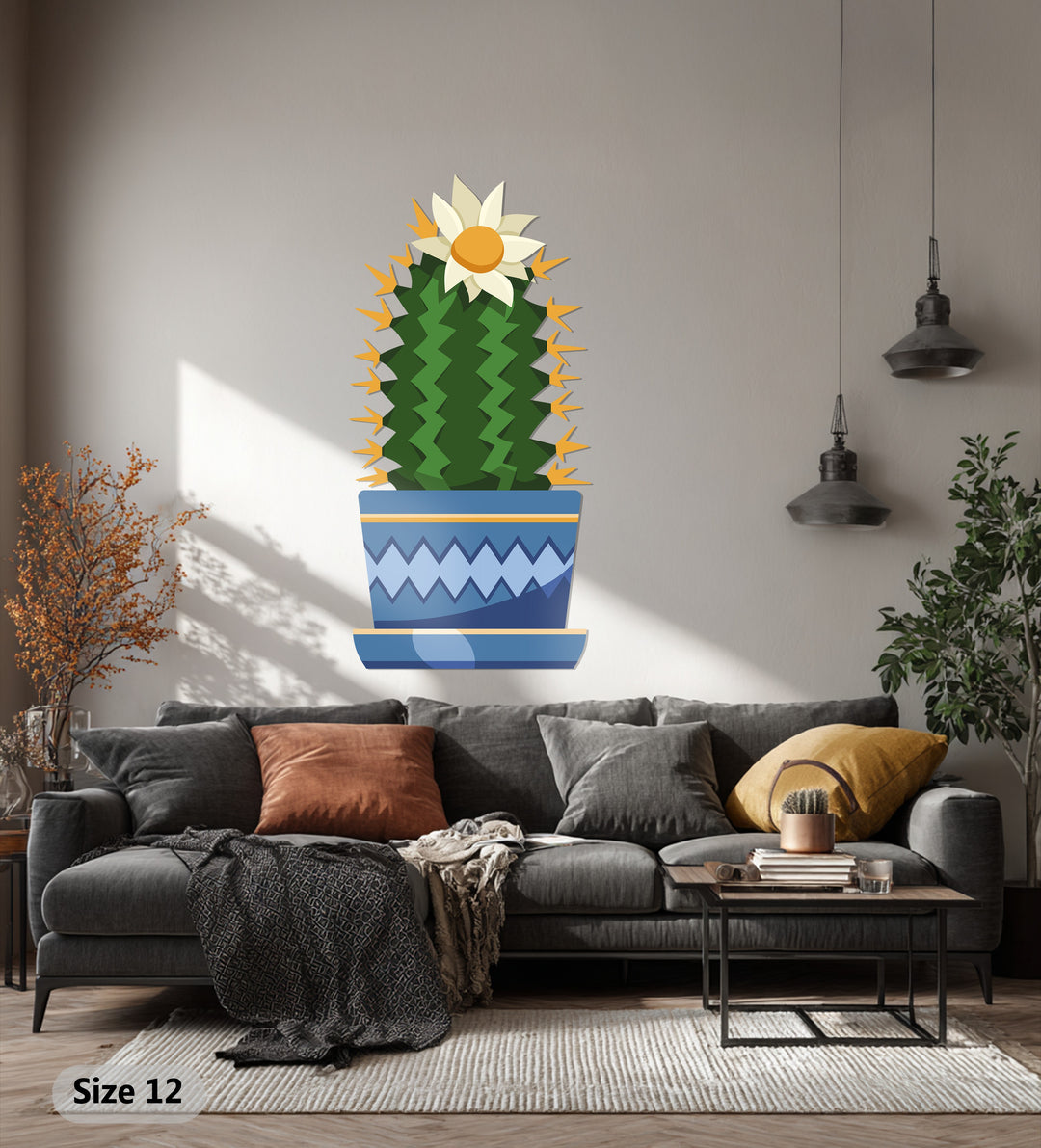 Capturing the abstract quality of the colorful botanical flowering cactus decorative metal art, this modern wall decor presents a stylized, geometric interpretation.