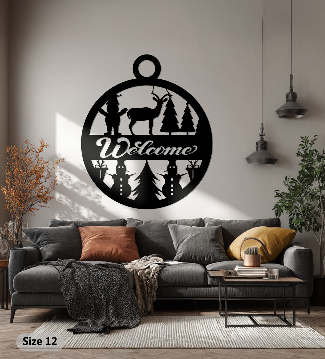 ترحيب احتفالي – غزال عيد الميلاد ورجل الثلج فن جداري معدني