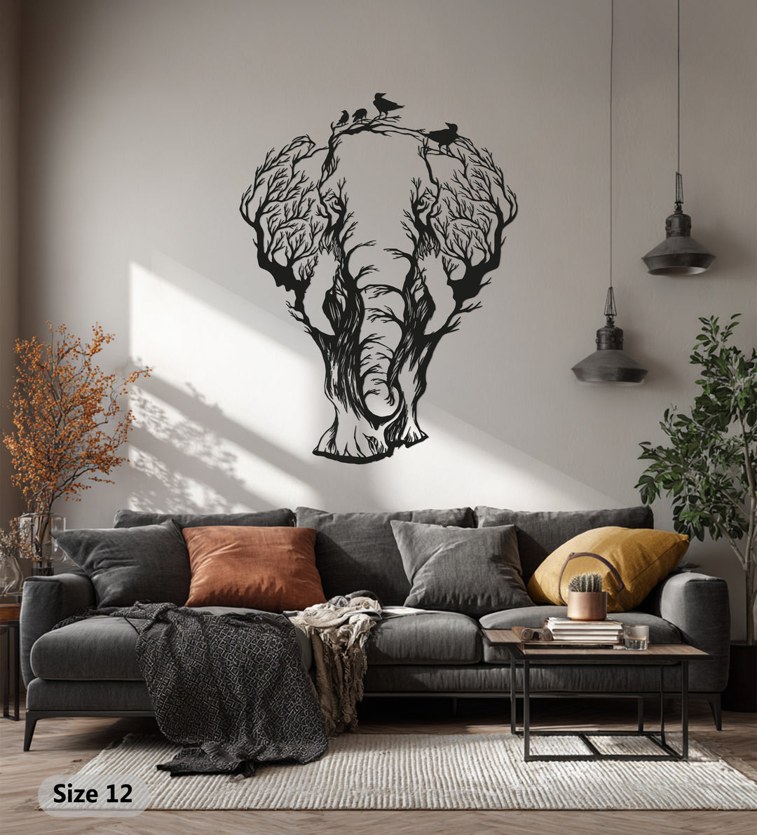Elephant Tree Metal Wall Art – Wildlife Inspired Design