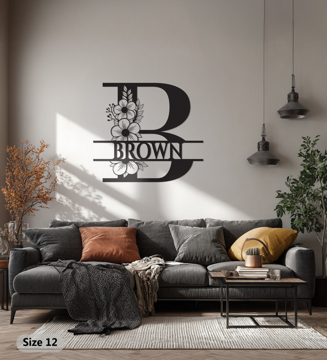 Floral Family Name Metal Wall Art – Custom Monogram Sign