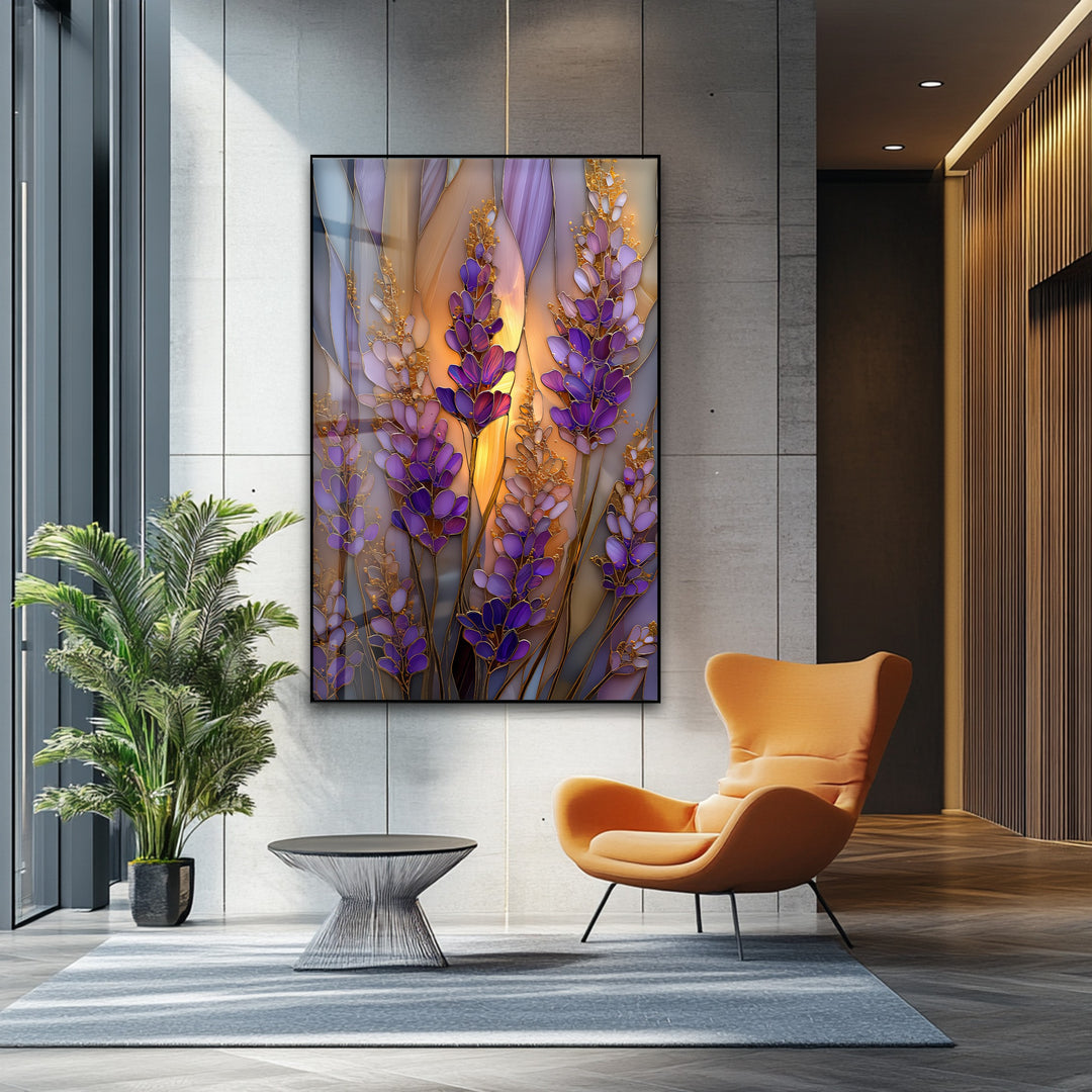 Lavender Glow – Stained Glass Floral Glass Wall Art
