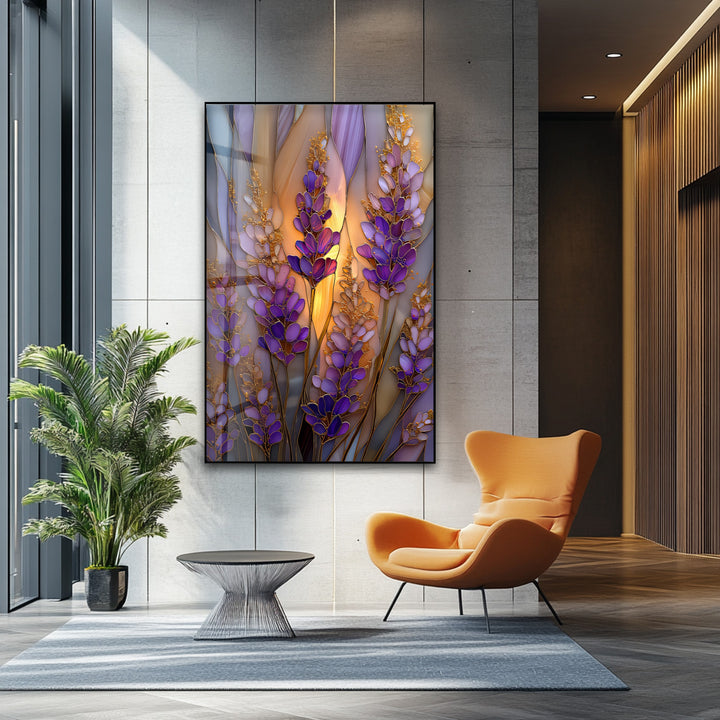 Lavender Glow – Stained Glass Floral Glass Wall Art