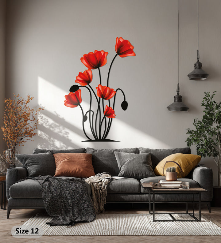 Showcasing the geometric elements of this metal art for wall, the red poppy flower wall decor features sleek lines forming abstract petals and stems.