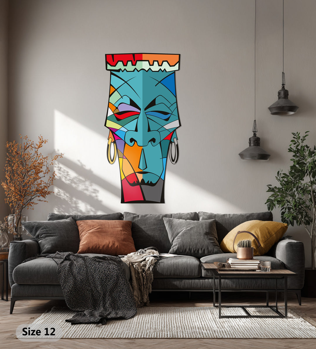 Tribal Abstract Face Metal Wall Art – Modern Ethnic Decor