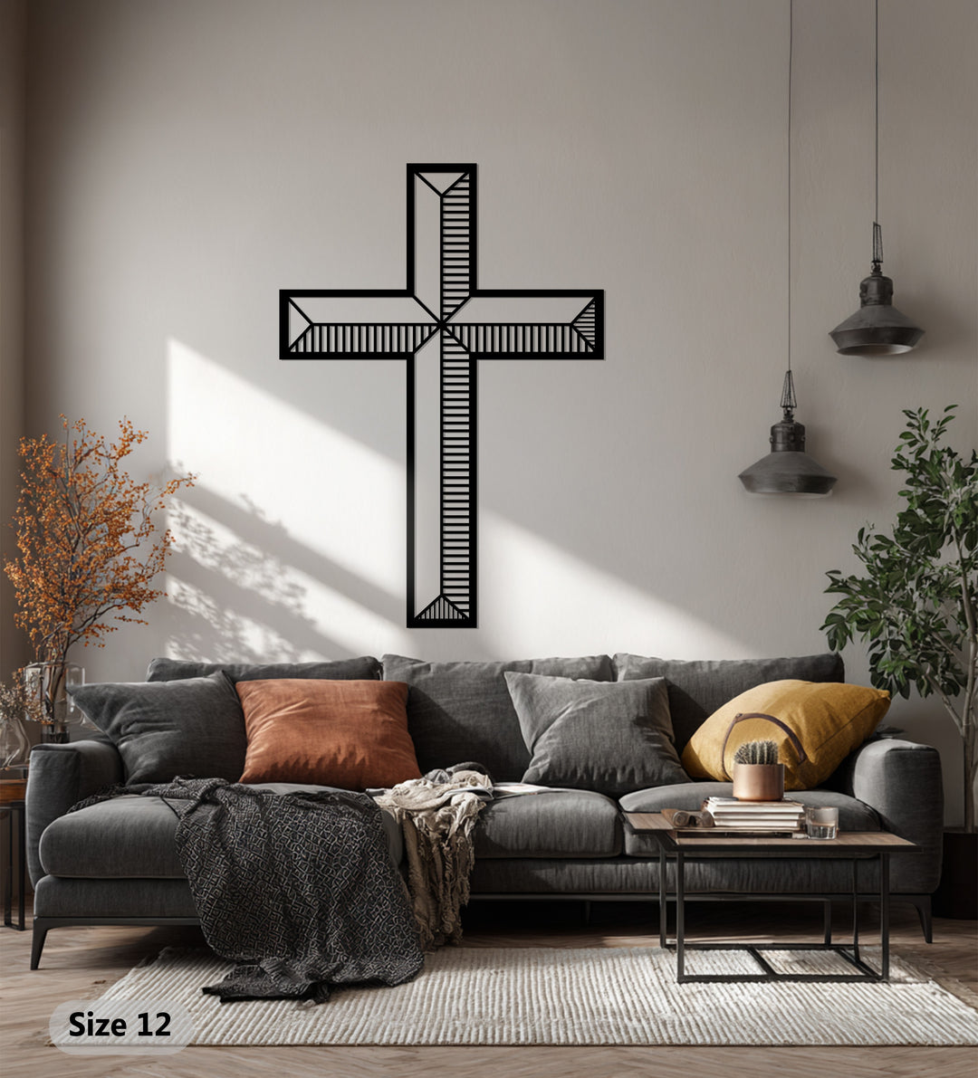 انعكاس إلهي – صليب بخطوط فضية فن جداري معدني