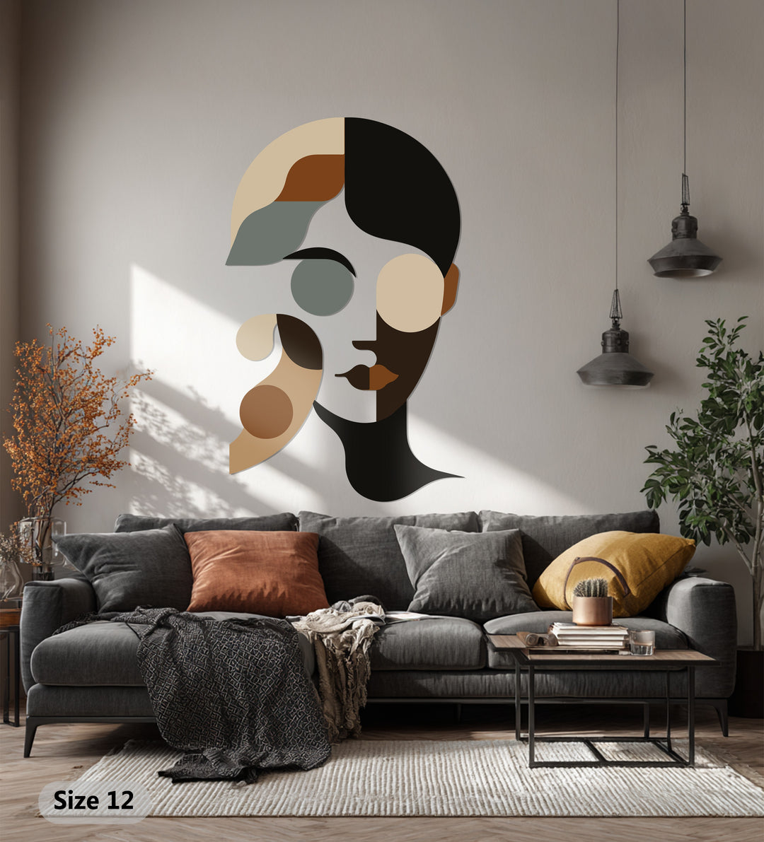 Minimalist Abstract Woman Metal Wall Art – Modern Neutral Face Decor