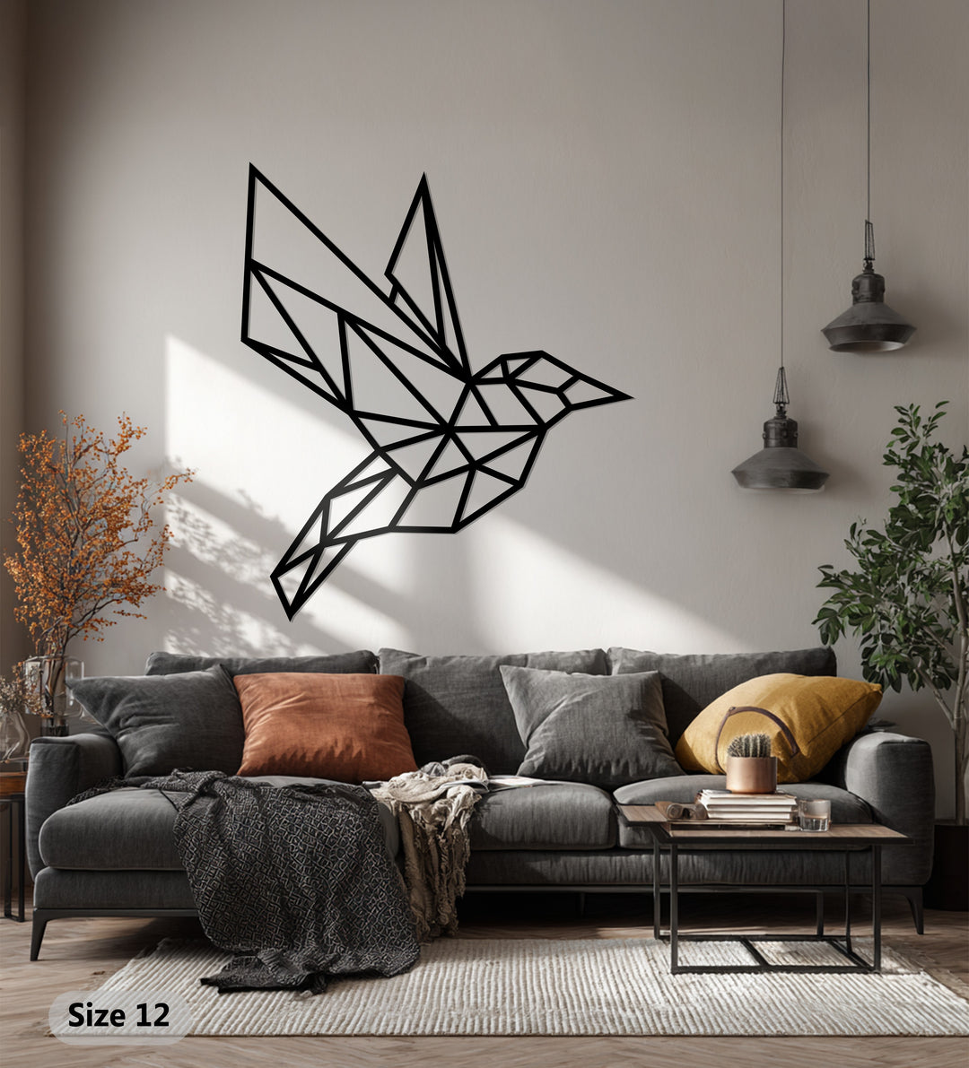 الطيران الهندسي - طائر الطنان متعدد الأضلاع فن جداري معدني