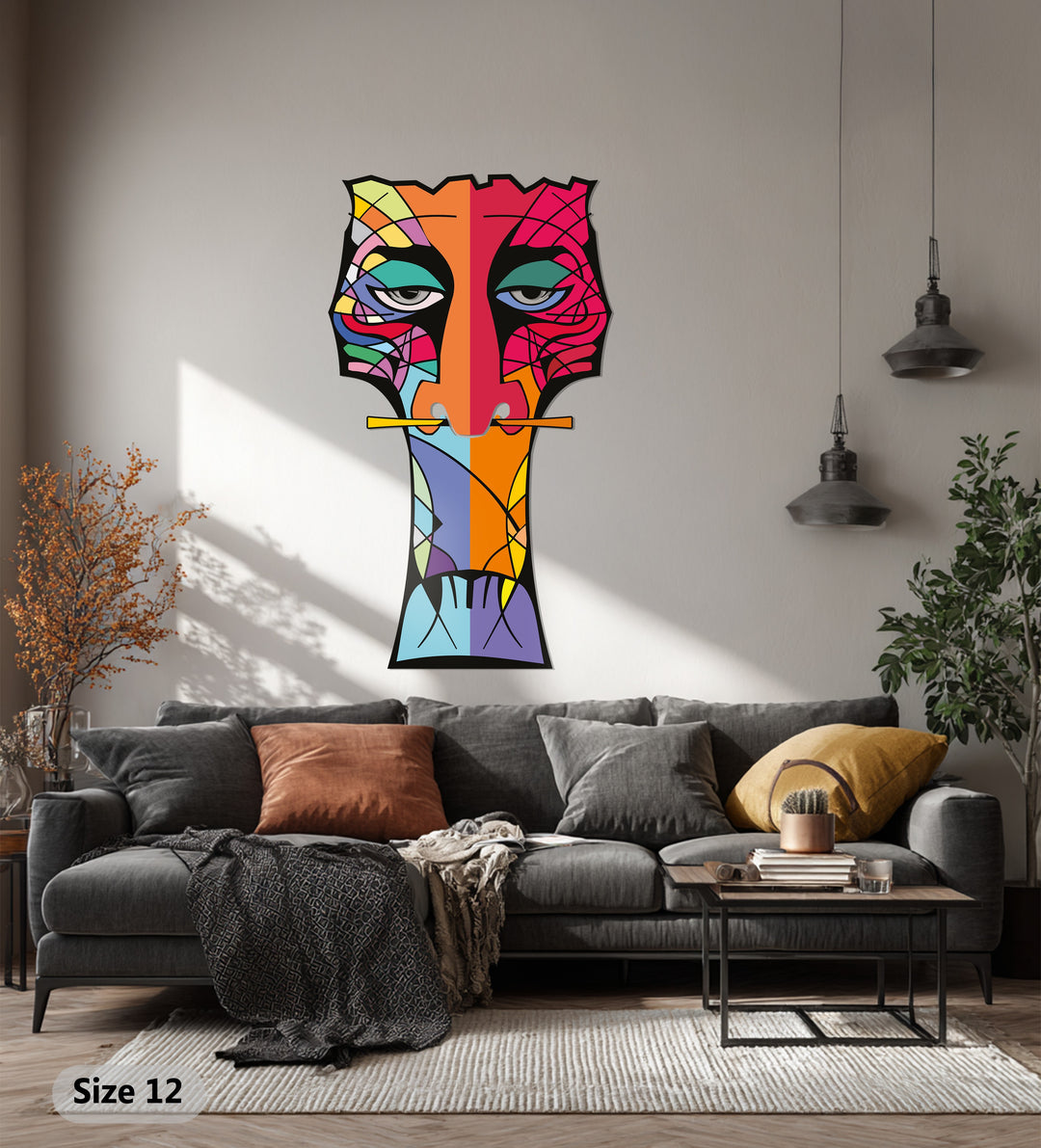 Abstract Tribal Totem Metal Wall Art – Modern Colorful Decor