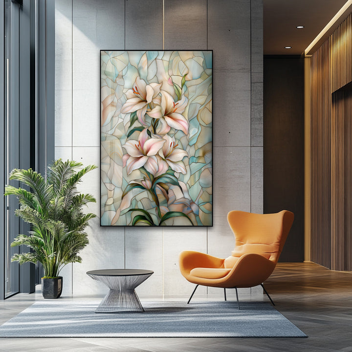 Blush Petals Harmony – Stained Floral Glass Wall Art