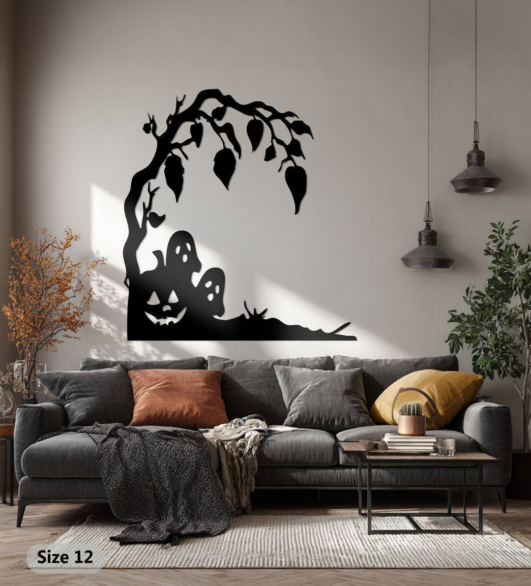 Haunted Pumpkin & Ghosts Metal Wall Art – Spooky Halloween Décor