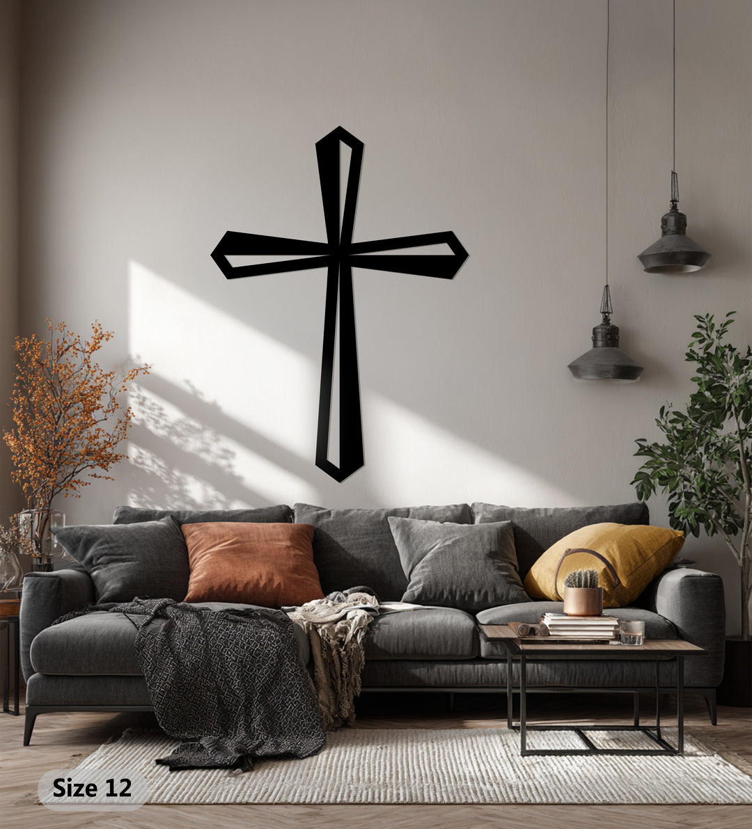 نقاء أنيق – صليب فضي بسيط فن جداري معدني