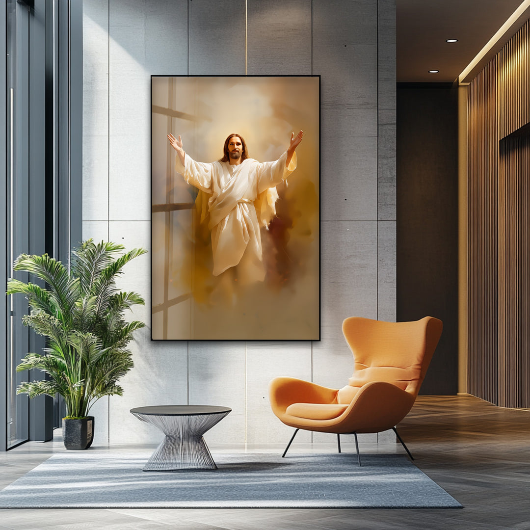 Divine Embrace of Light – Religious Glass Wall Art