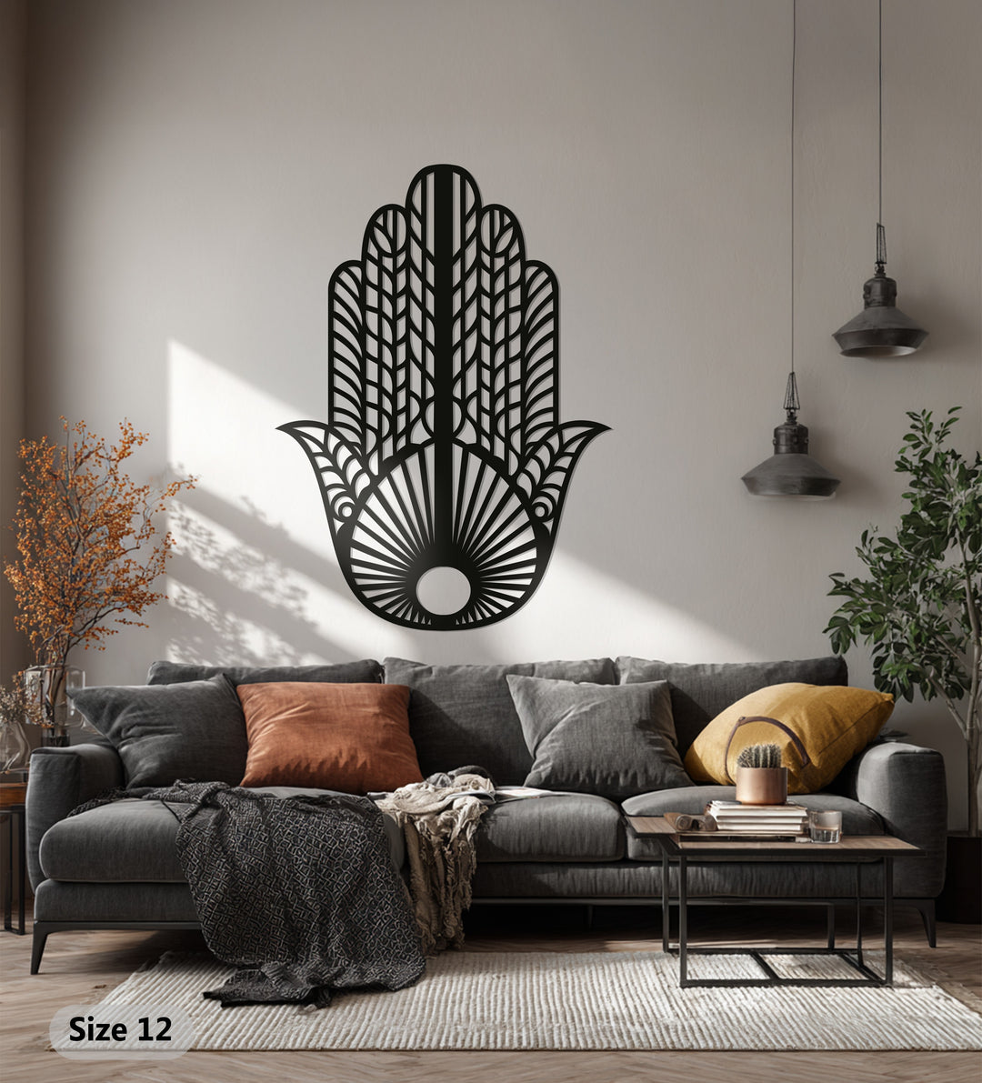 Hamsa Hand Metal Wall Art – Black Symbolic Wall Sculpture