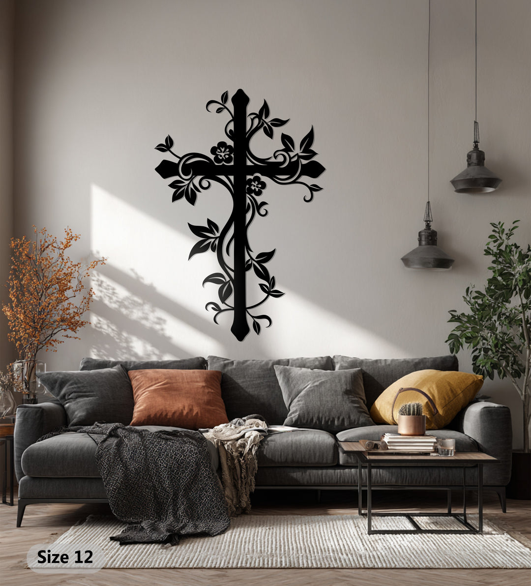 Floral Grace Cross – Elegant Christian Metal Wall Art for Home Décor