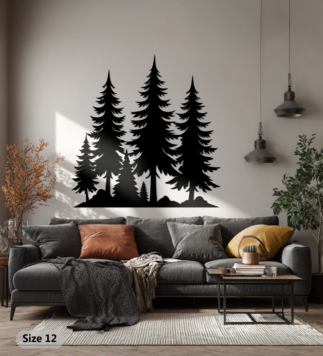 Pine Forest Metal Wall Art – Nature Landscape Silhouette