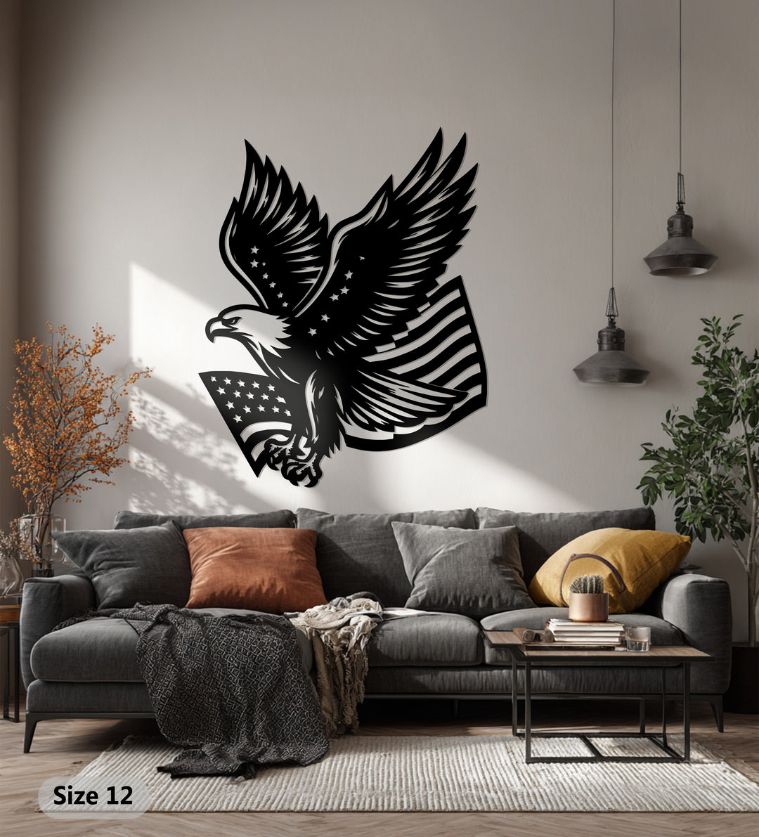 American Eagle Metal Wall Art – Patriotic Bald Eagle with USA Flag