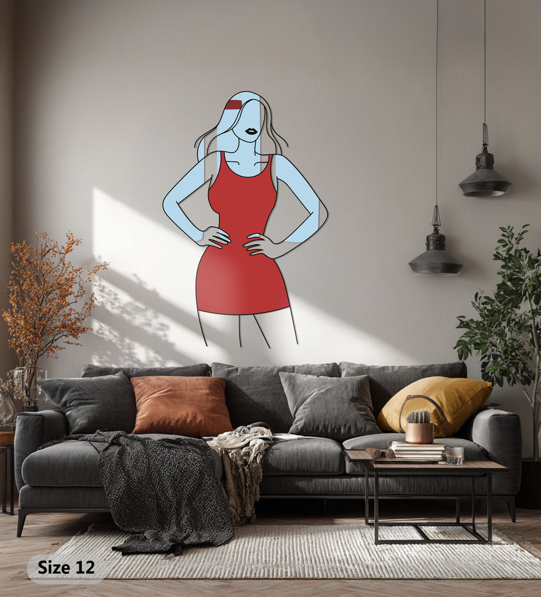 Elegant Woman in Red Dress Metal Wall Art – Modern Minimalist Home Decor