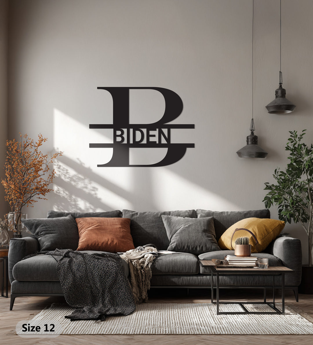 Golden Monogram Sign – Personalized Metal Wall Art with Name