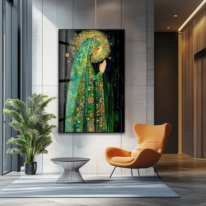Praying Grace – Spiritual Mosaic Madonna Glass Wall Art