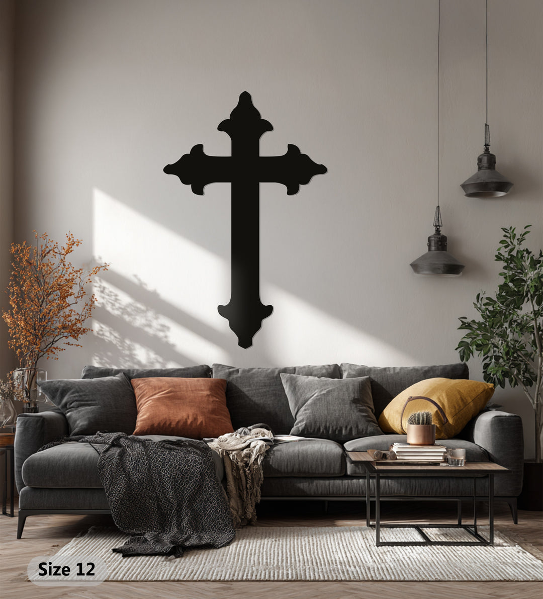 Classic Cross Metal Wall Art – Black Religious Wall Sculpture