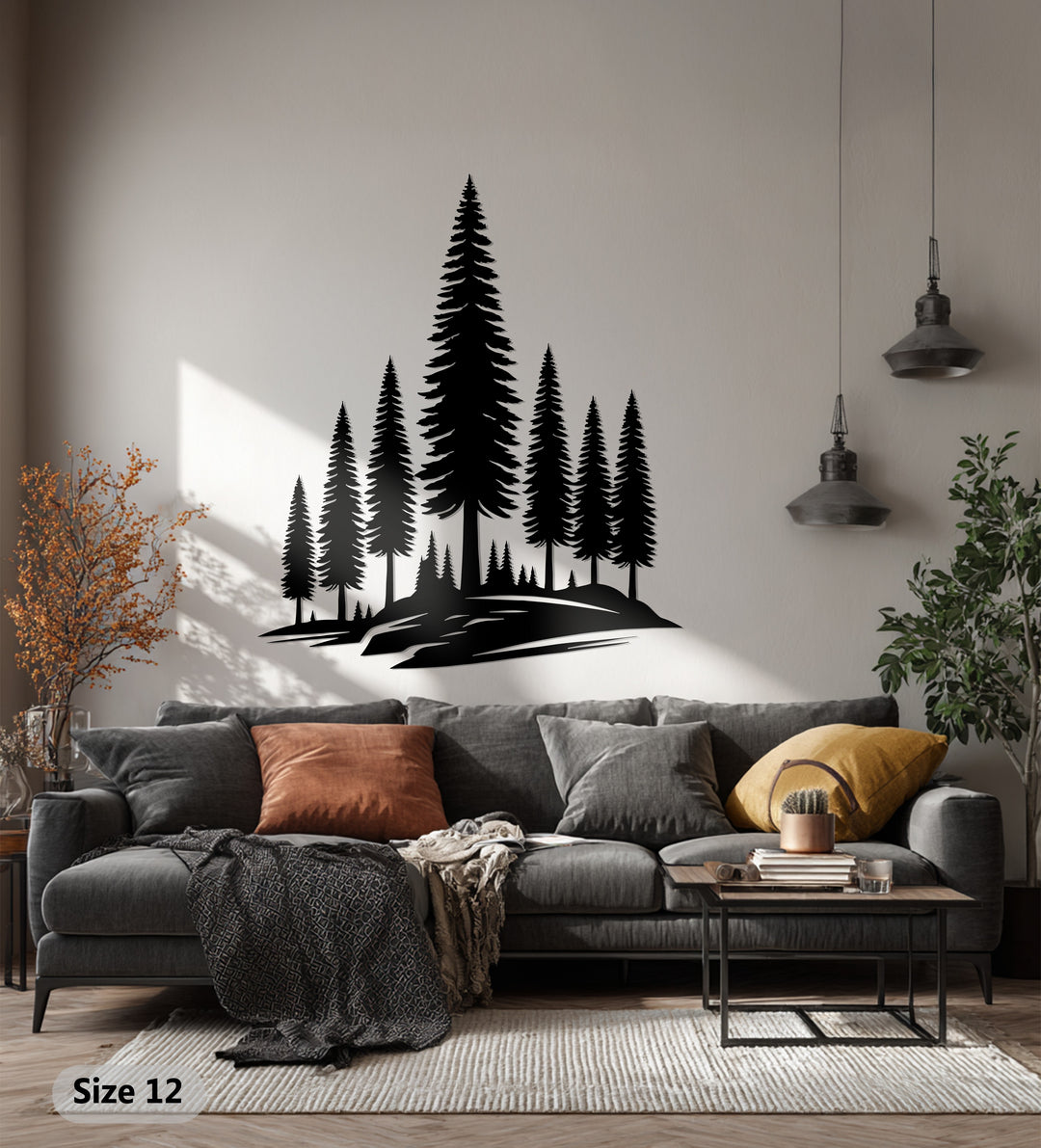 Mountain Pine Landscape Metal Wall Art – Nature Forest Silhouette