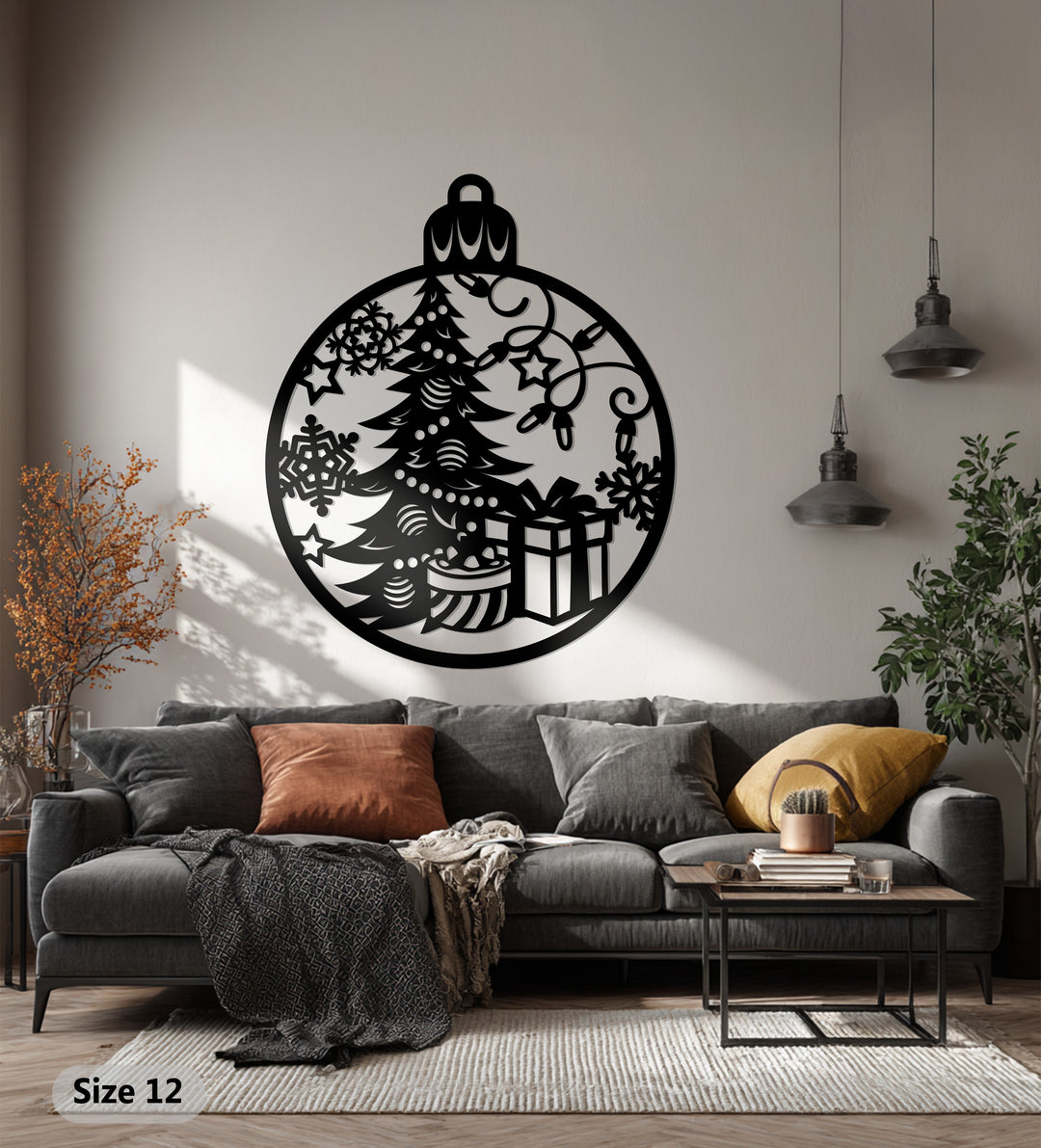 توهج احتفالي – شجرة عيد الميلاد وهدية فن جداري معدني