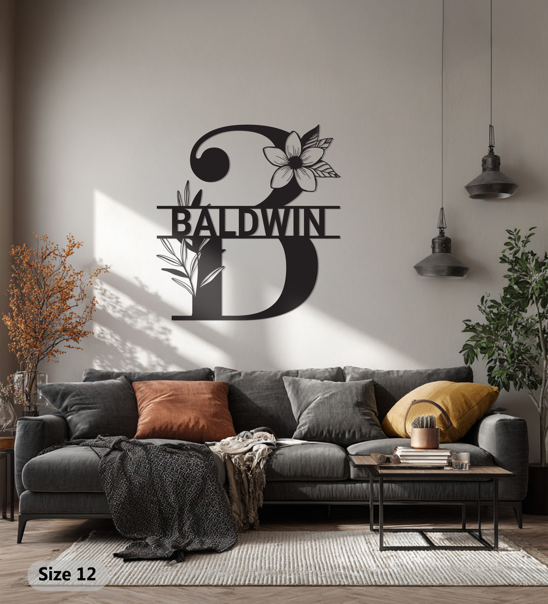 Floral Monogram Metal Wall Art – Personalized Name Sign
