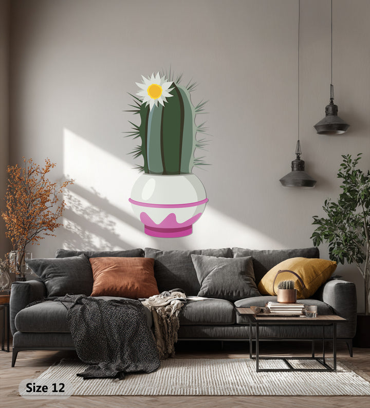 The geometric elements highlight the angular thorns and segmented cactus body within the Blossom Crown Cactus metal wall art, presenting a unique decoration wall art piece.