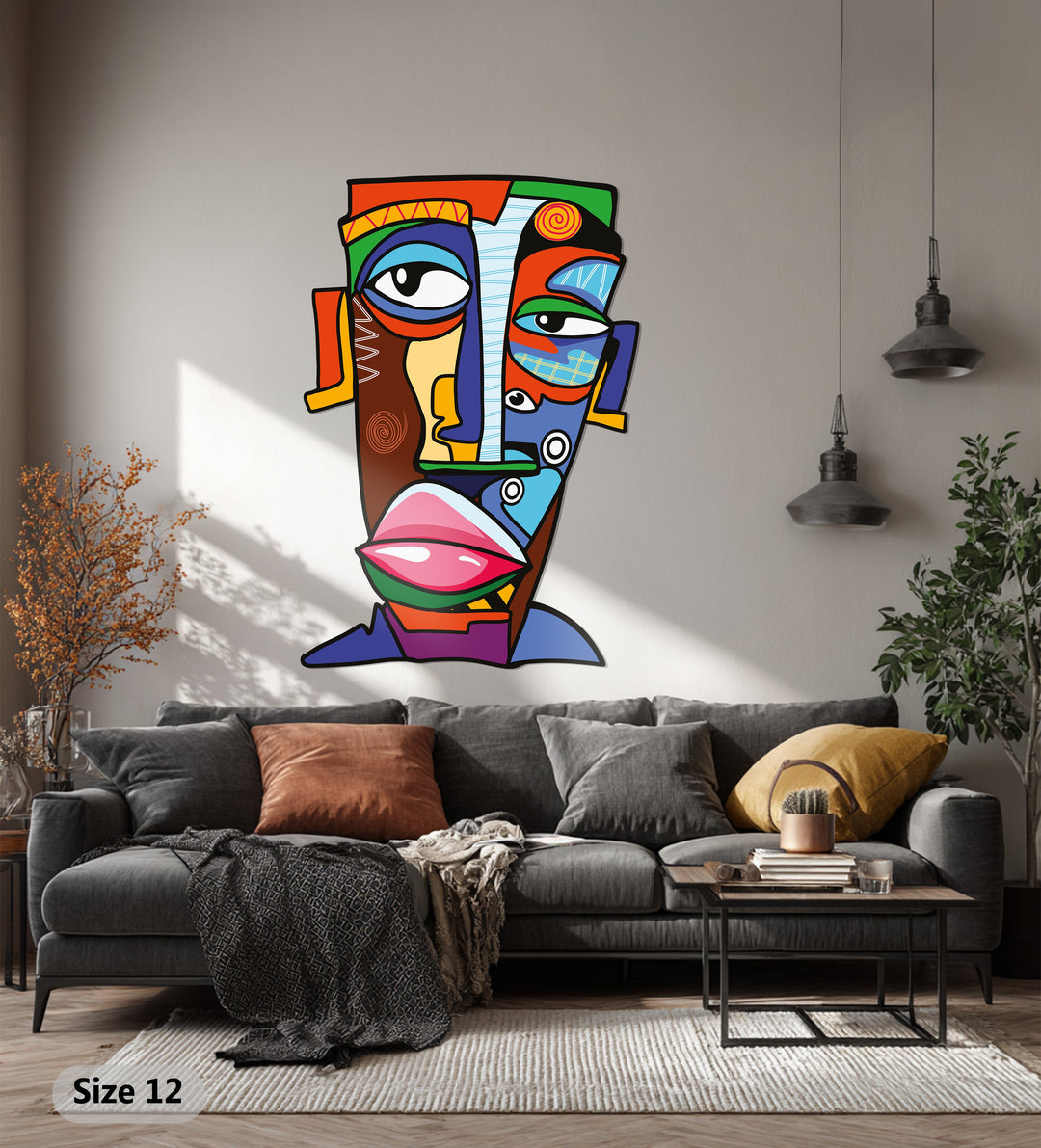 Colorful Abstract Face Metal Wall Art – Modern Cubist Décor