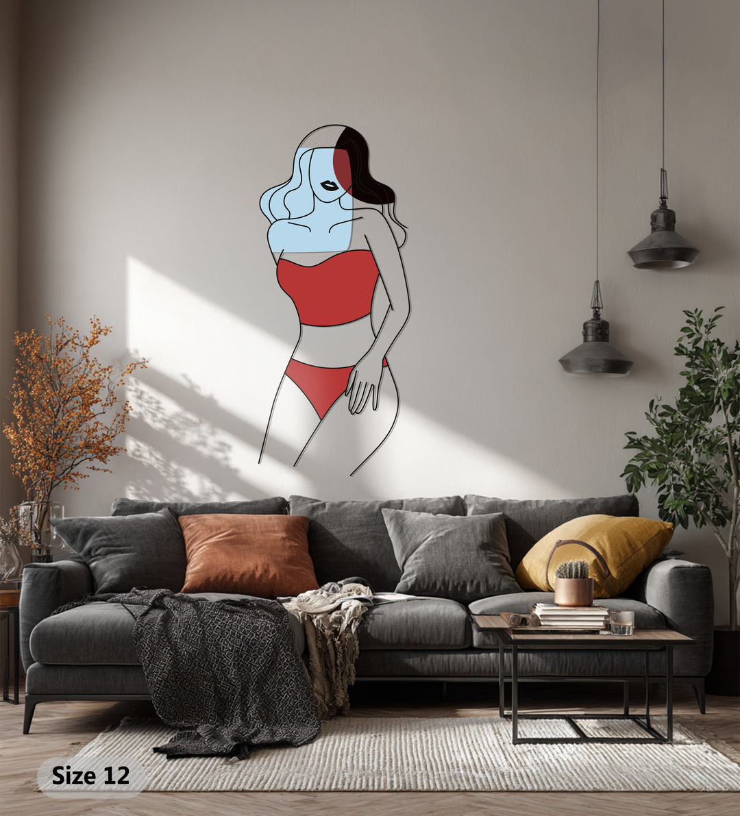 Abstract Woman in Red Metal Wall Art – Modern Minimalist Home Decor