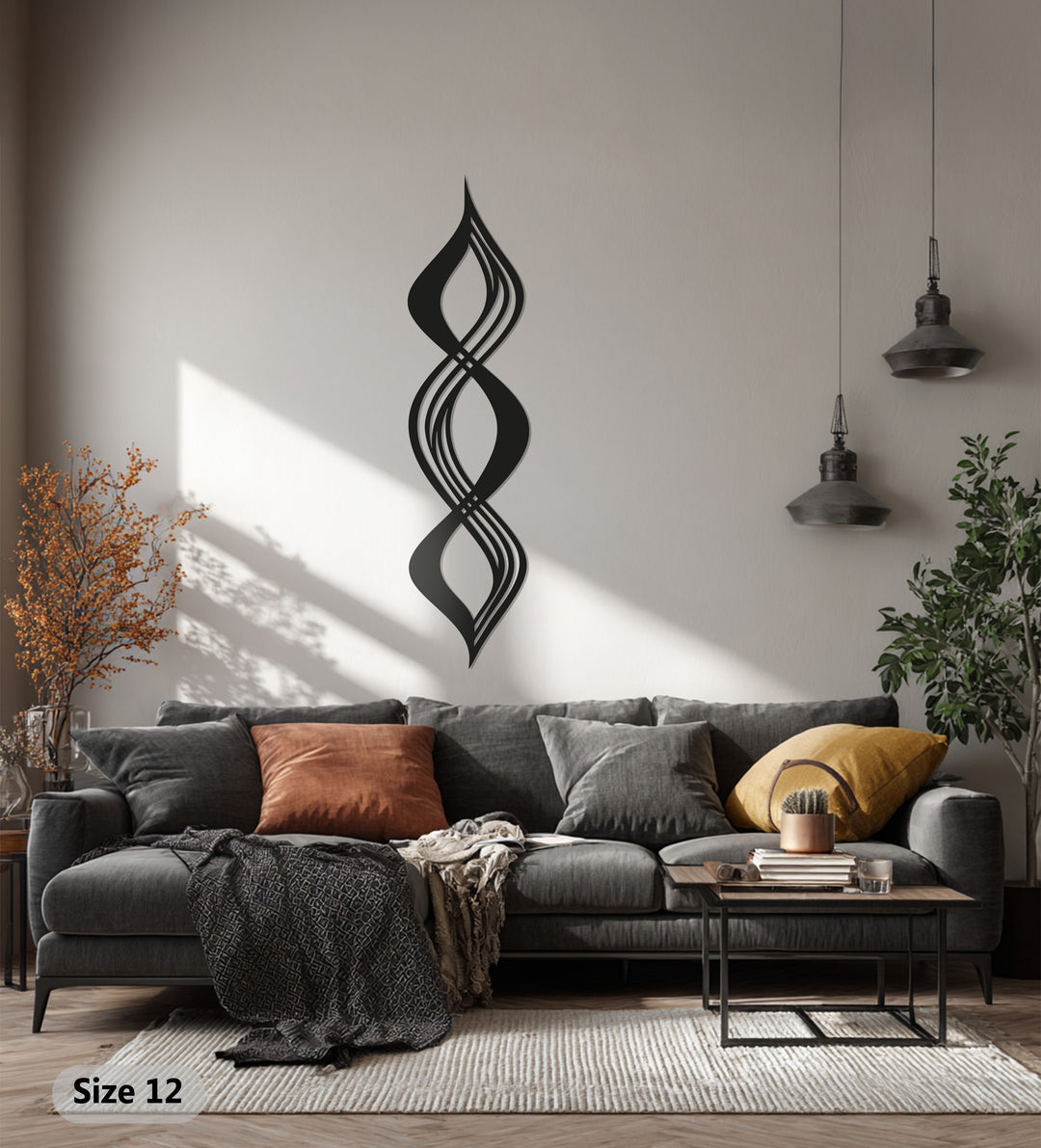 Double Flame Twist Metal Wall Art – Abstract Black Sculpture