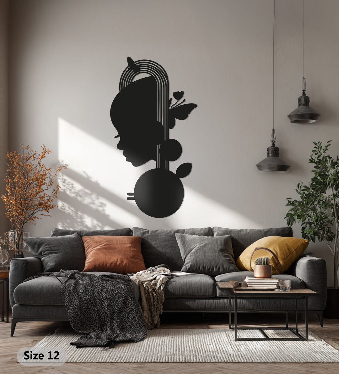 Girl Silhouette Metal Wall Art – Black Butterfly Wall Sculpture