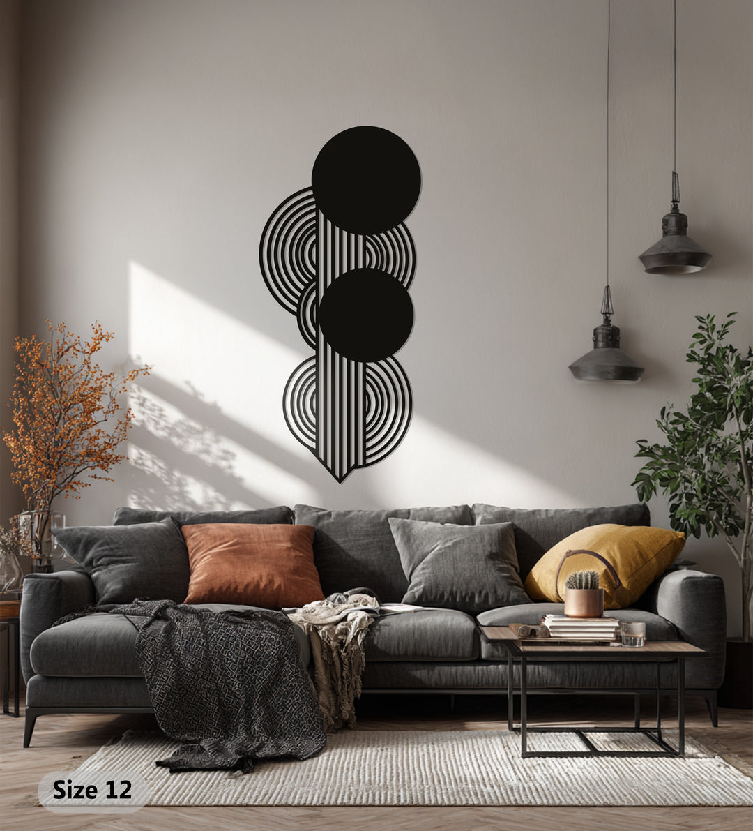 Geometric Circles Metal Wall Art – Black Modern Wall Sculpture