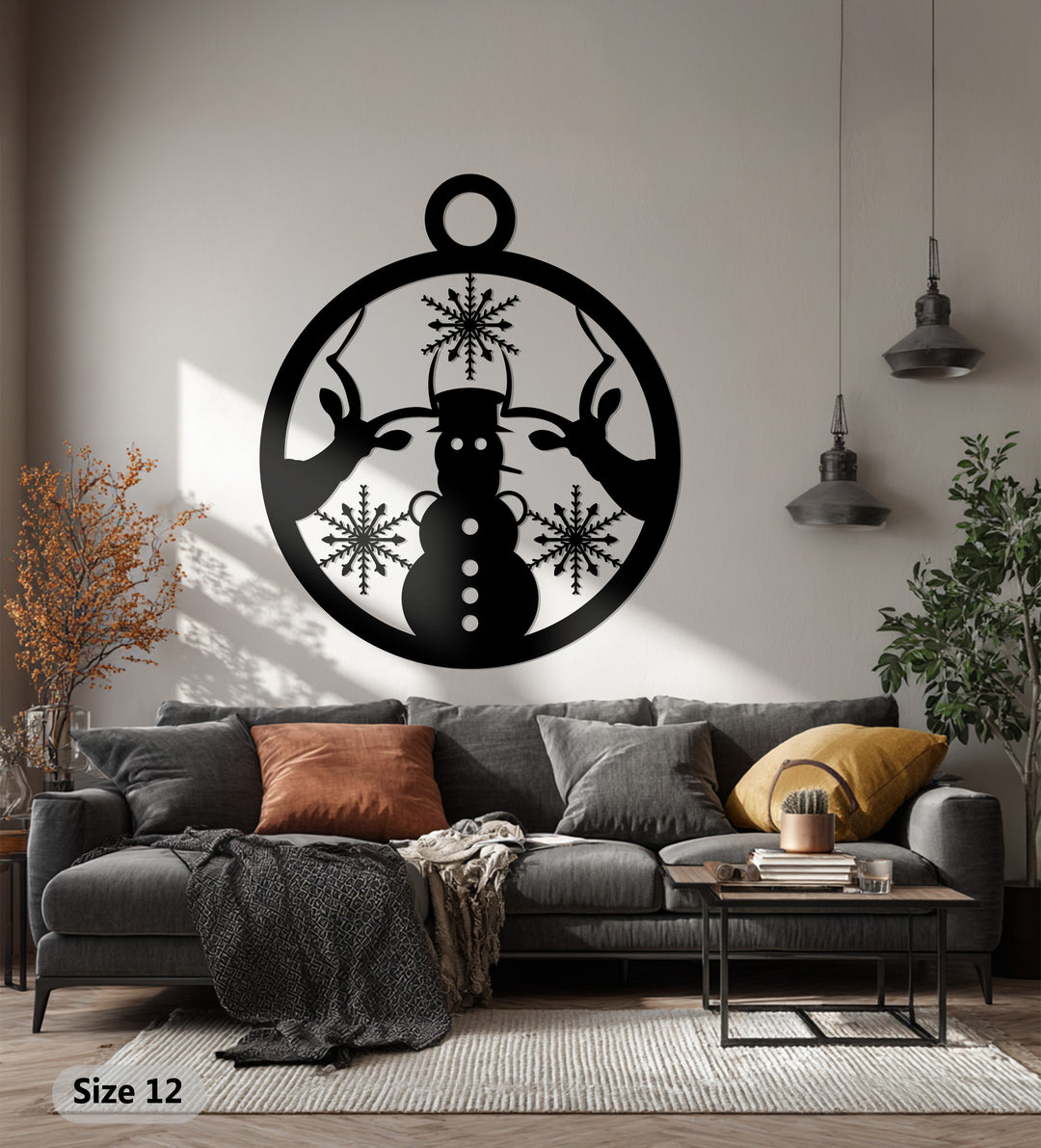 Abbraccio invernale – Natale con pupazzo di neve e renne Decorazioni Murali in Metallo