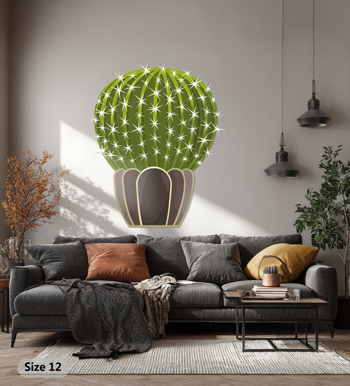 Showcasing depth and layers, this decoration wall art depicts a prickly sphere cactus, its segmented and shadowed form adding dimension to the minimalist desert wall decor.
