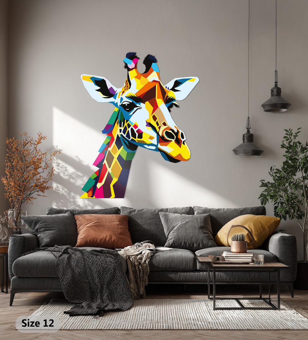 Colorful Giraffe Metal Wall Art – Modern Geometric Animal Home Decor