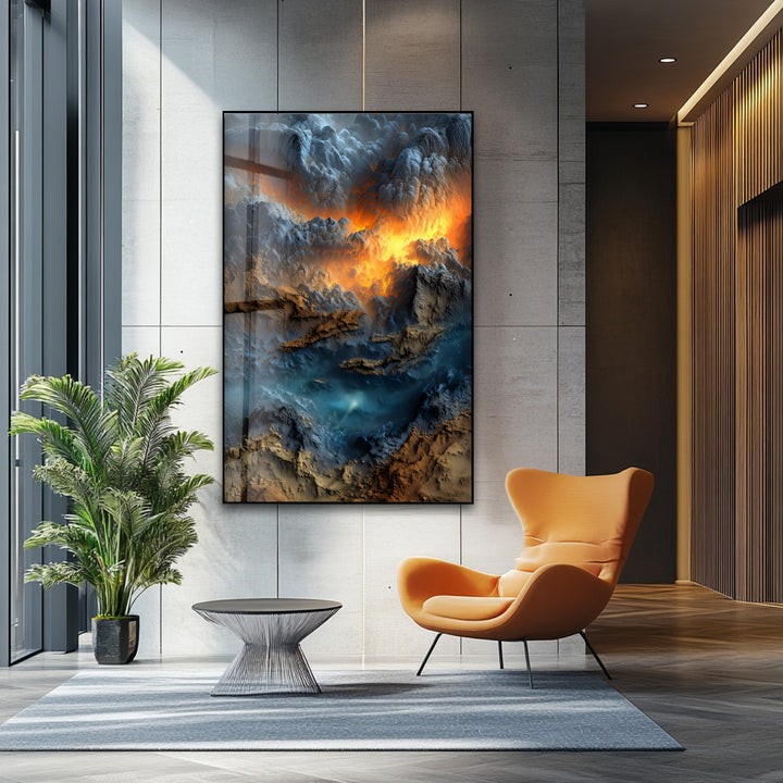 Inferno Skies – Volcanic Sunset Abstract Glass Wall Art
