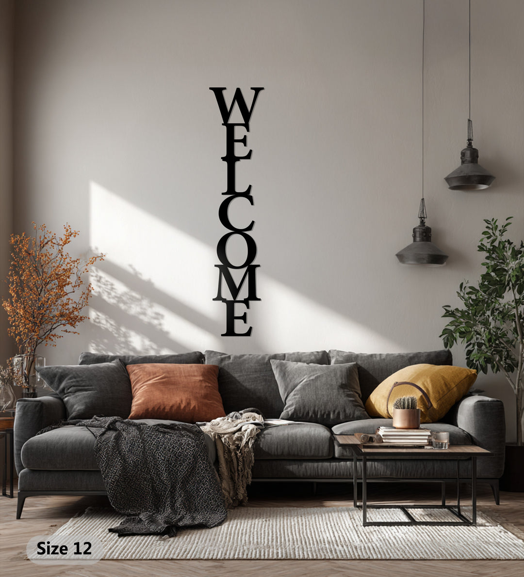 Vertical Welcome Sign – Modern Metal Wall Art for Entryways