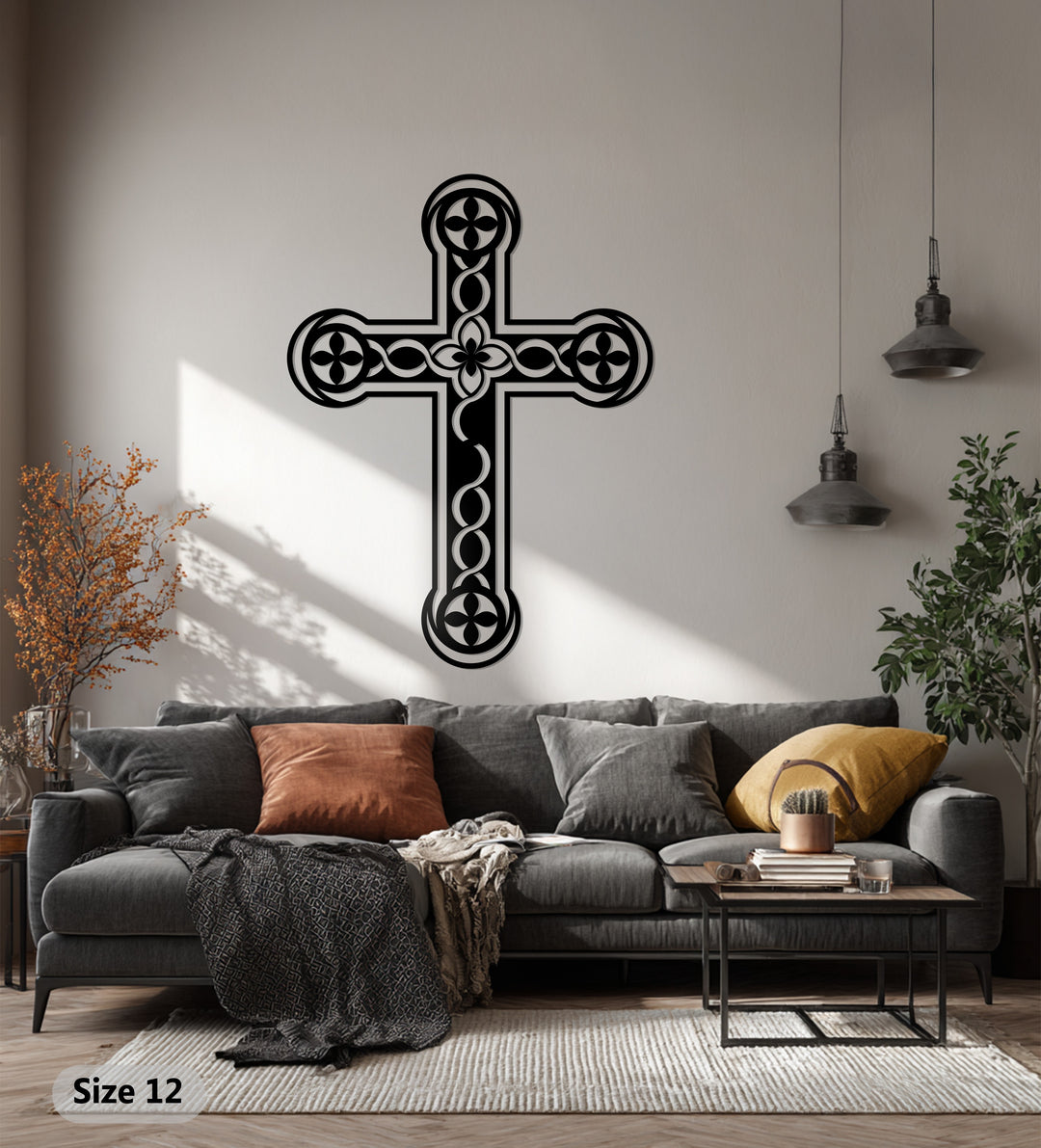 زهرة أبدية – صليب زهري أسود فن جداري معدني