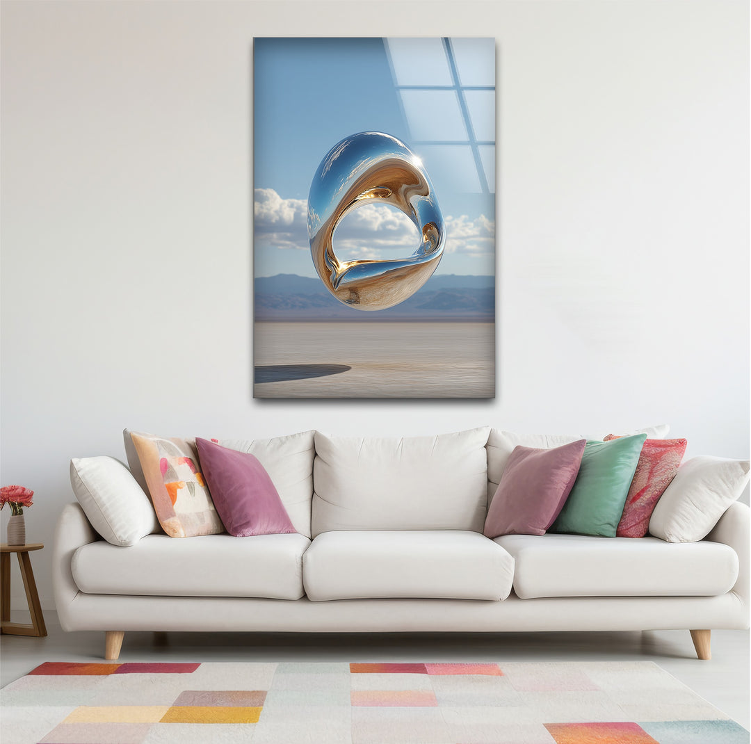 Celestial Infinity Loop – Floating Metallic Sculpture Glass Wall Art