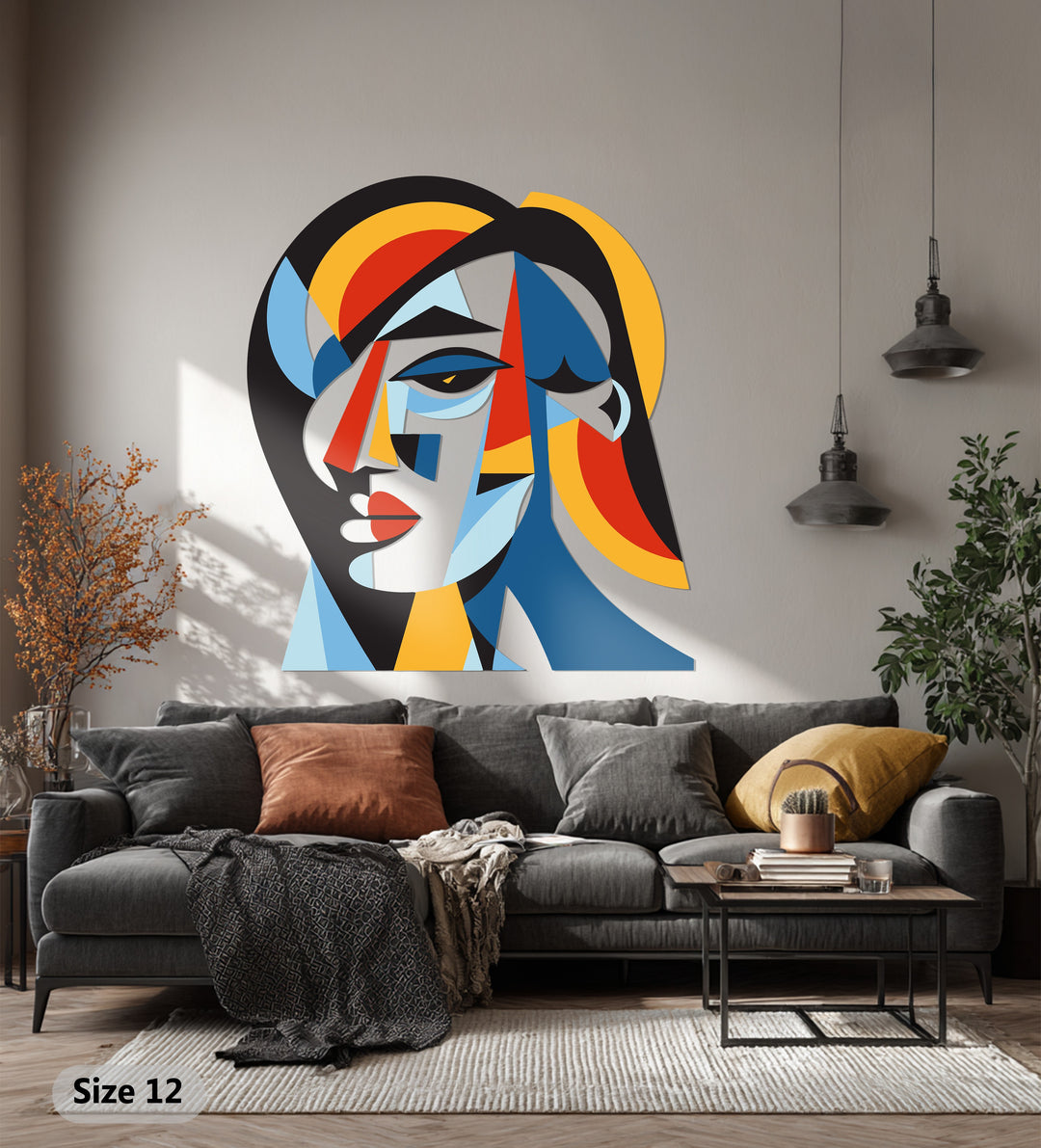 Colorful Cubist Woman Metal Wall Art – Modern Abstract Home Decor