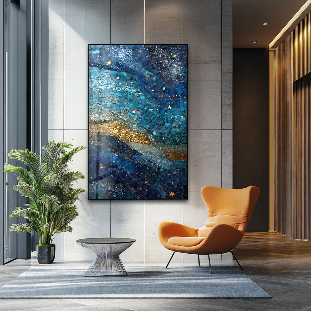 Celestial Mosaic – Starry Night Sky Glass Wall Art