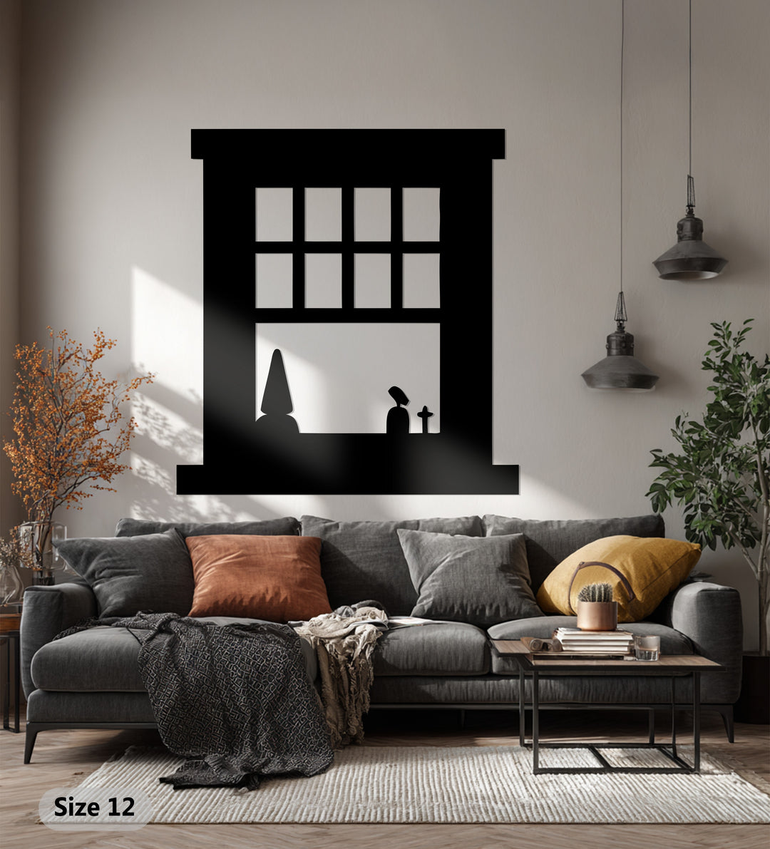 Square Grid Window Metal Wall Art – Minimalist Silhouette Décor