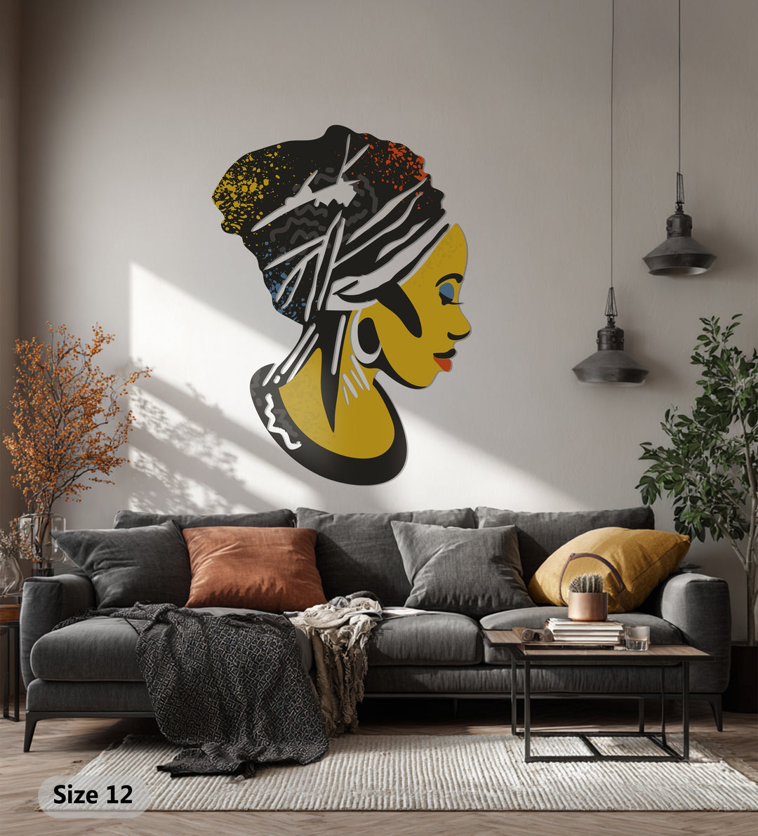 African Woman Metal Wall Art – Elegant Black Female Silhouette Decor
