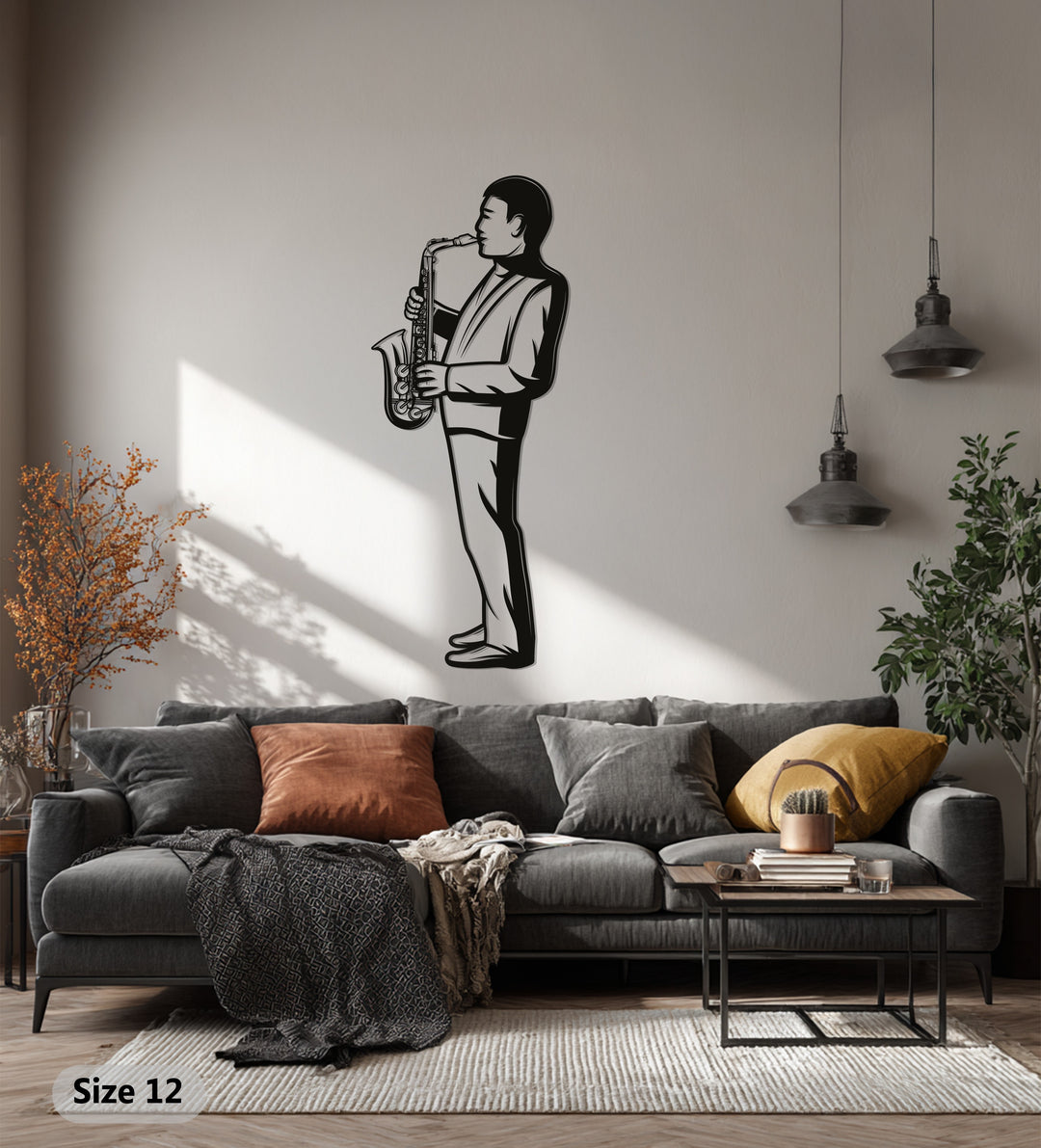 Jazz Saxophone Player Metal Wall Art – Music Silhouette Decor